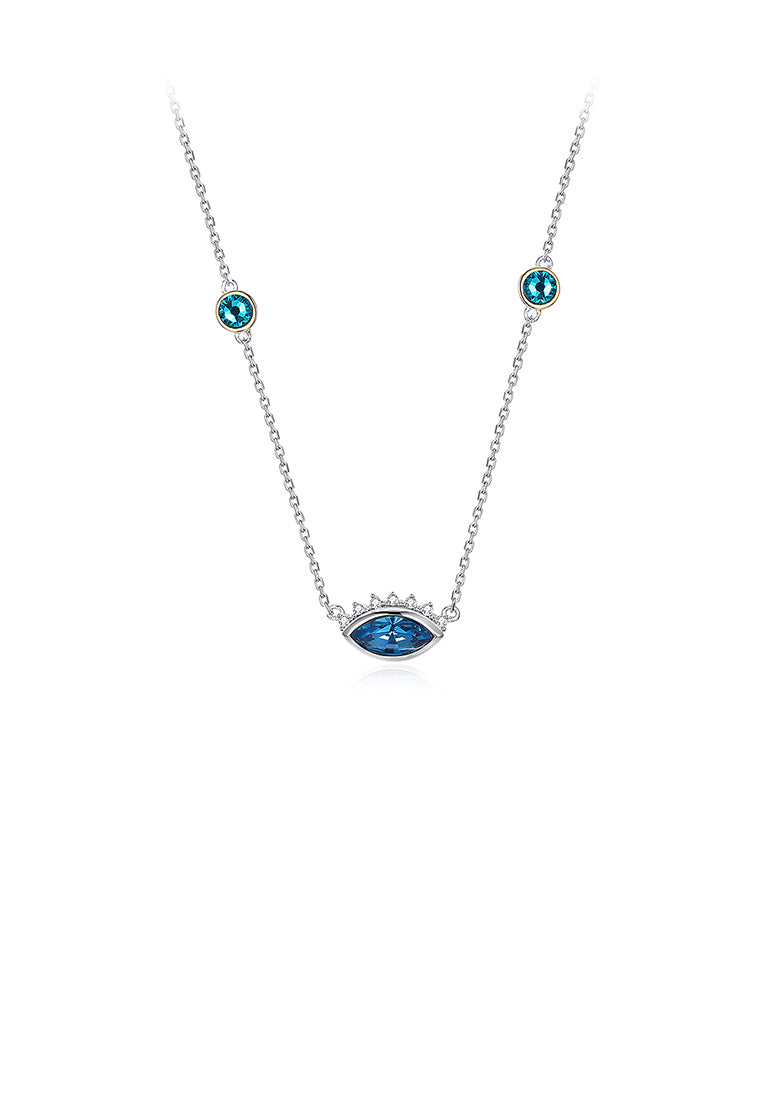 925 Sterling Silver Devil's Eye Necklace with Blue Austrian Element Crystal