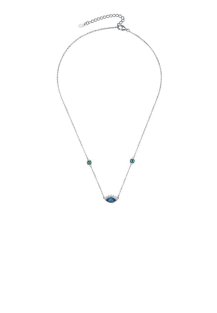 925 Sterling Silver Devil's Eye Necklace with Blue Austrian Element Crystal