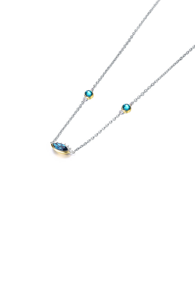 925 Sterling Silver Devil's Eye Necklace with Blue Austrian Element Crystal