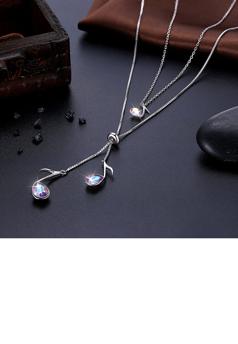 925 Sterling Silve Elegant Fashion Musical Note Necklace with Austrian Element Crystal