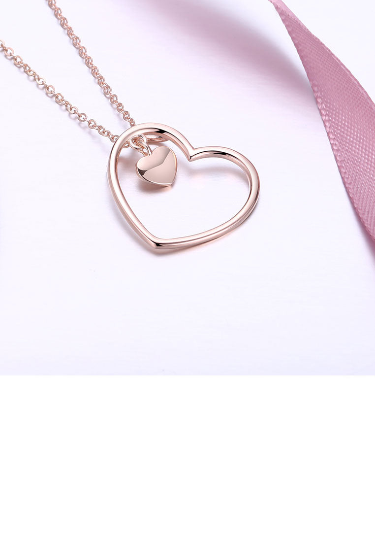 925 Sterling Silver Plated Rose Gold Heart Necklace