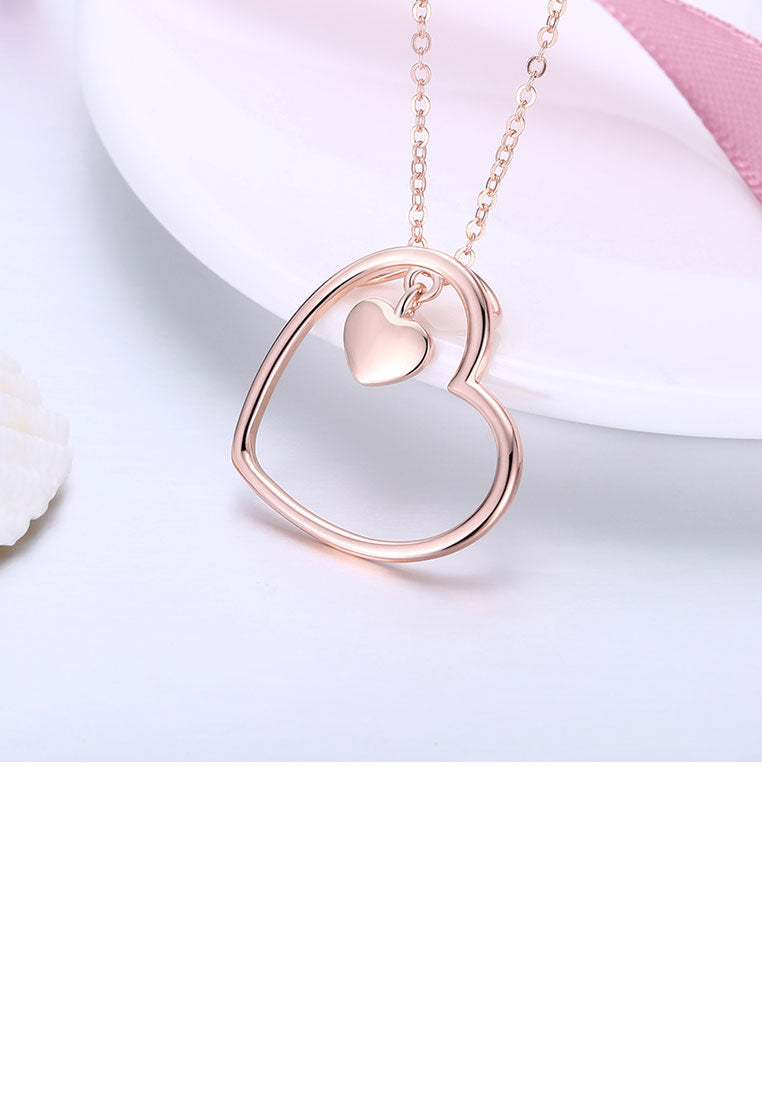 925 Sterling Silver Plated Rose Gold Heart Necklace