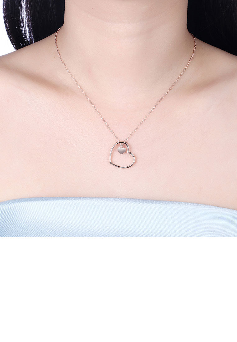 925 Sterling Silver Plated Rose Gold Heart Necklace
