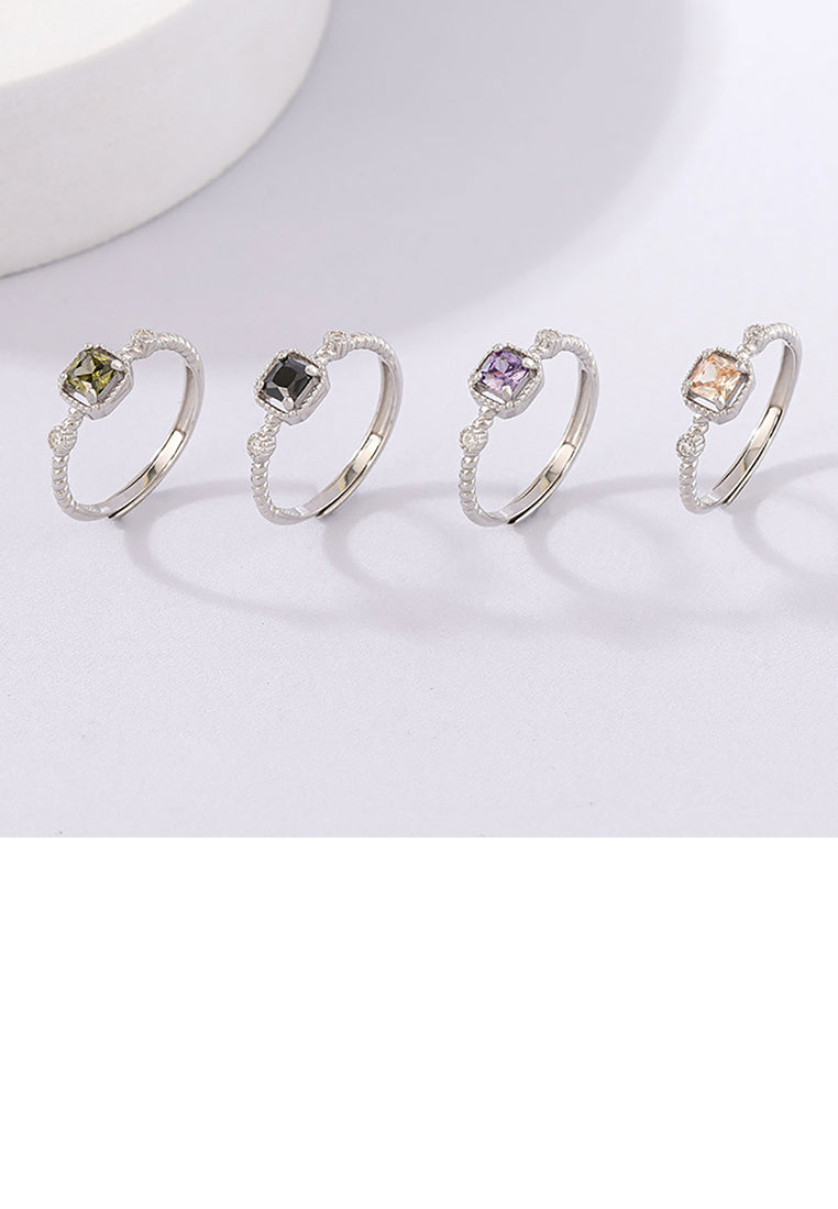 925 Sterling Silver Fashion Simple Geometric Square Black Cubic Zirconia Twist Adjustable Ring - Luxurious Look