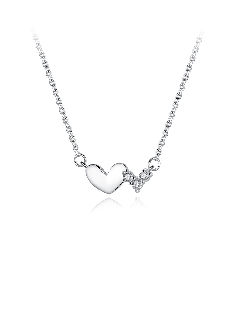 925 Sterling Silver Simple Romantic Double Heart Necklace with Cubic Zirconia - Luxurious Look