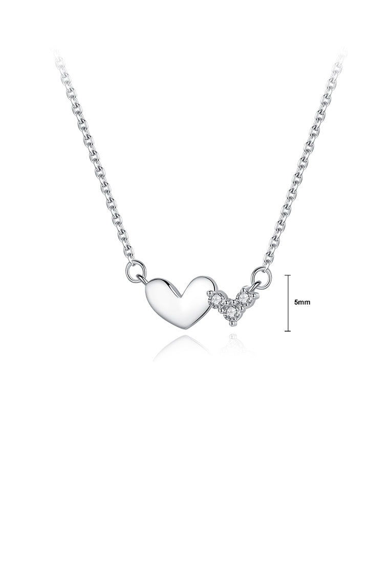 925 Sterling Silver Simple Romantic Double Heart Necklace with Cubic Zirconia - Luxurious Look