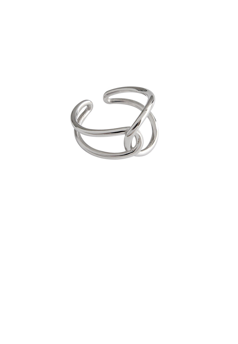 925 Sterling Silver Fashion Simple Line Cross Geometric Adjustable Open Ring