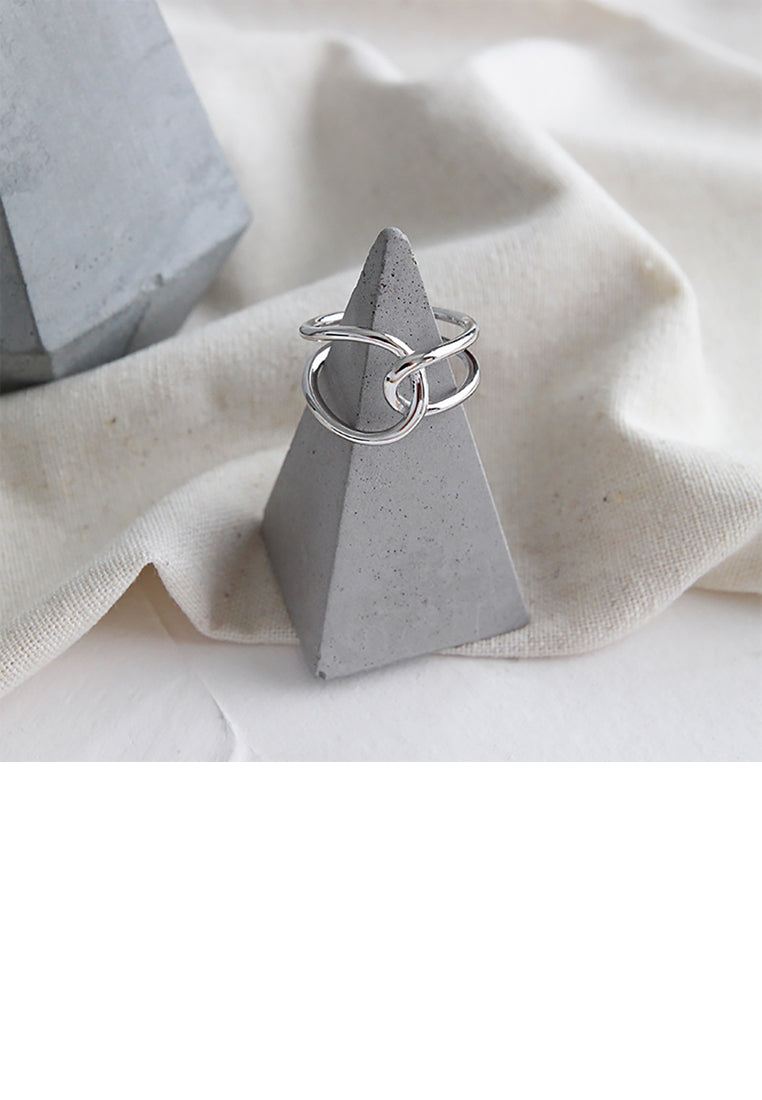 925 Sterling Silver Fashion Simple Line Cross Geometric Adjustable Open Ring