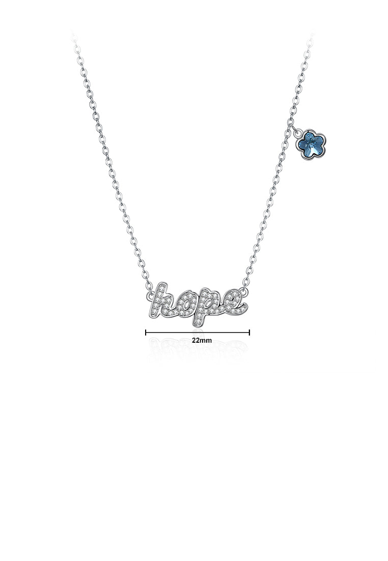 925 Sterling Silver Fashion Letter Hope and Blue Flower Necklace with Austrian Element Crystal