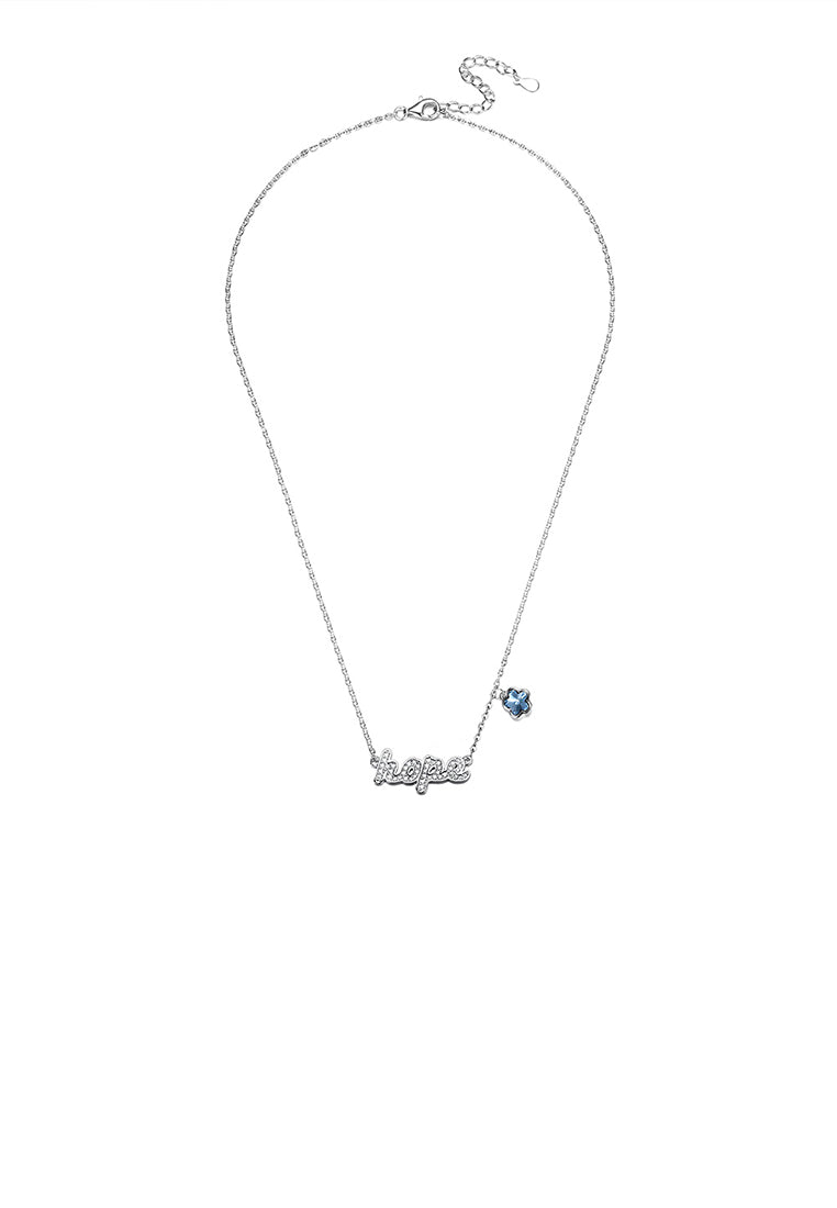 925 Sterling Silver Fashion Letter Hope and Blue Flower Necklace with Austrian Element Crystal