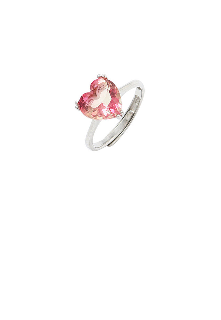 925 Sterling Silver Fashion Simple Heart-shaped Pink Cubic Zirconia Adjustable Ring - Luxurious Look - Vibrant Color