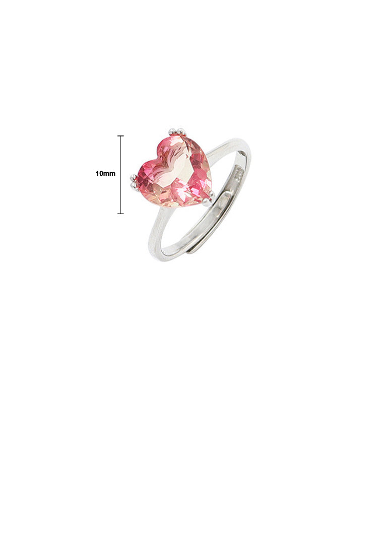 925 Sterling Silver Fashion Simple Heart-shaped Pink Cubic Zirconia Adjustable Ring - Luxurious Look - Vibrant Color
