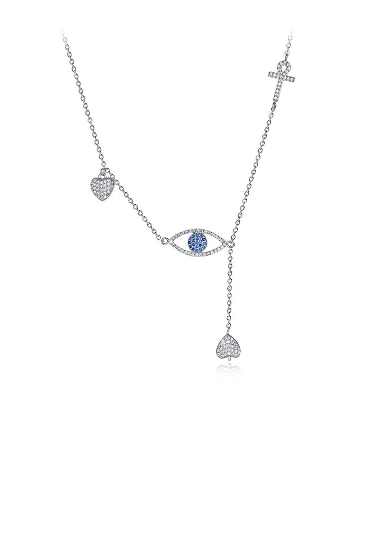 925 Sterling Silver Eye Necklace with Blue Austrian Element Crystal