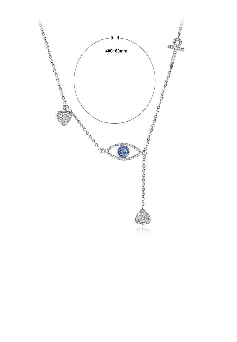925 Sterling Silver Eye Necklace with Blue Austrian Element Crystal
