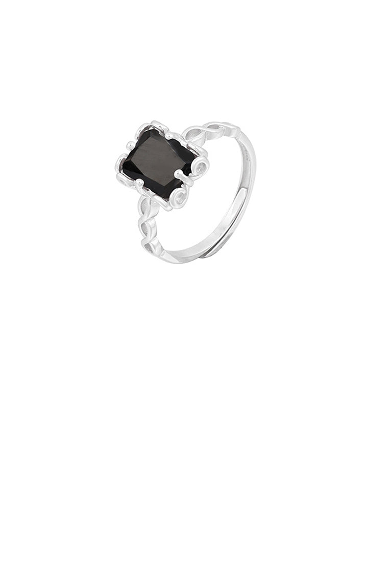 925 Sterling Silver Fashion Simple Geometric Square Black Cubic Zirconia Adjustable Ring - Luxurious Look