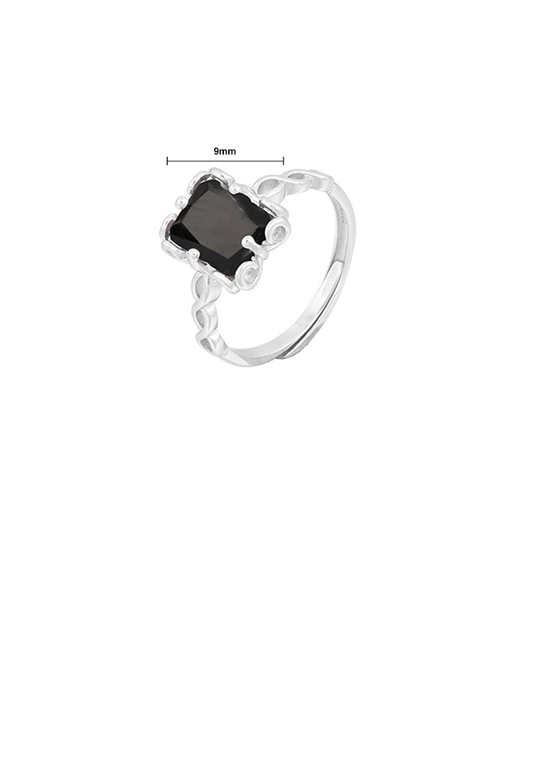 925 Sterling Silver Fashion Simple Geometric Square Black Cubic Zirconia Adjustable Ring - Luxurious Look