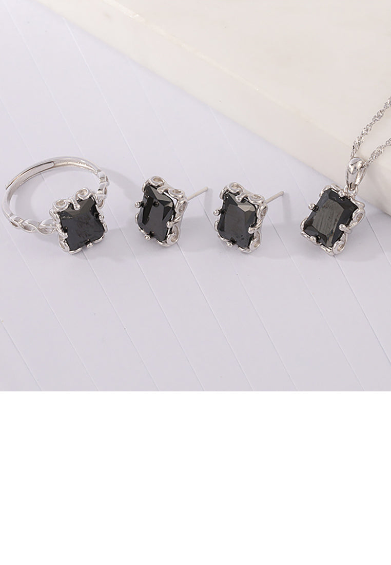 925 Sterling Silver Fashion Simple Geometric Square Black Cubic Zirconia Adjustable Ring - Luxurious Look