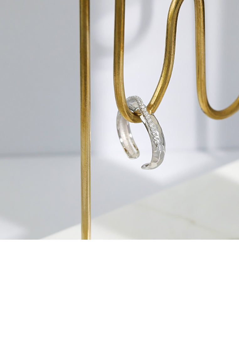 925 Sterling Silver Simple Temperament Geometric Cubic Zirconia Adjustable Open Ring - Luxurious Look