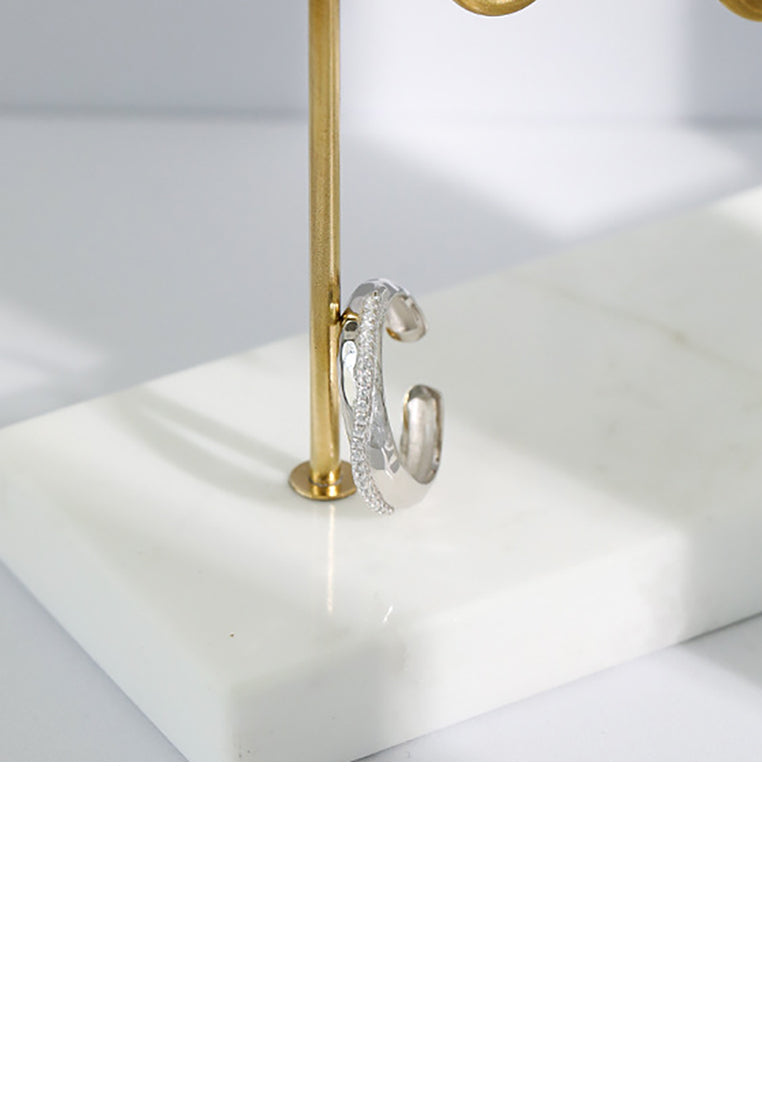 925 Sterling Silver Simple Temperament Geometric Cubic Zirconia Adjustable Open Ring - Luxurious Look