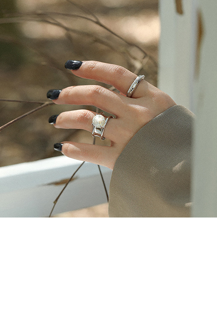 925 Sterling Silver Simple Temperament Geometric Cubic Zirconia Adjustable Open Ring - Luxurious Look