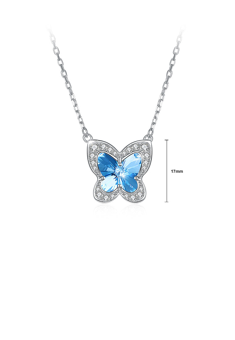 925 Sterling Silver Blue Butterfly Necklace with Austrian Element Crystal