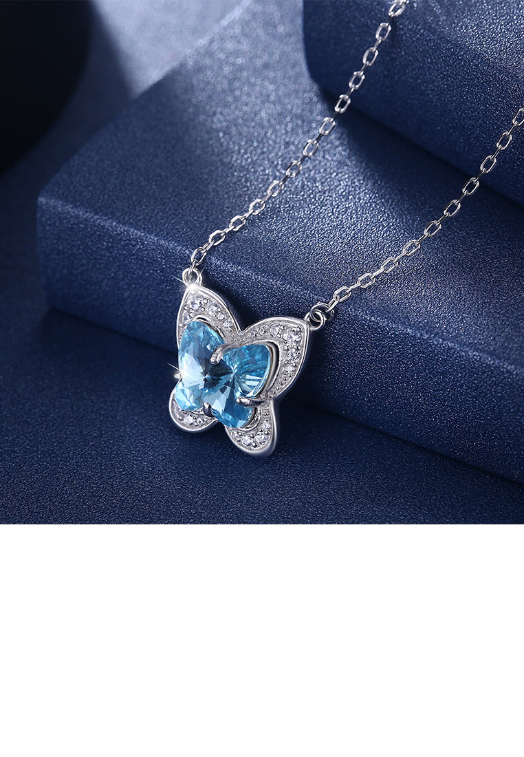 925 Sterling Silver Blue Butterfly Necklace with Austrian Element Crystal