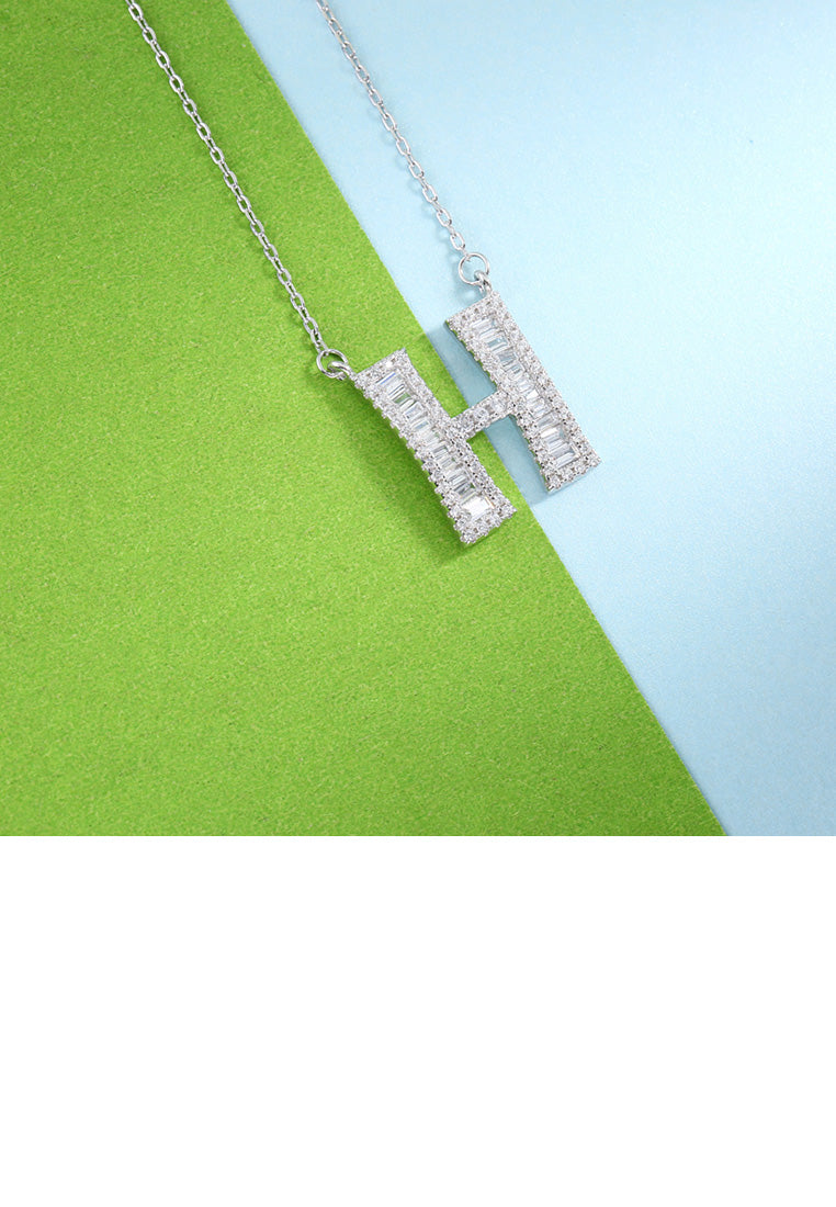 925 Sterling Silver Fashion Personality English Alphabet H Cubic Zircon Necklace