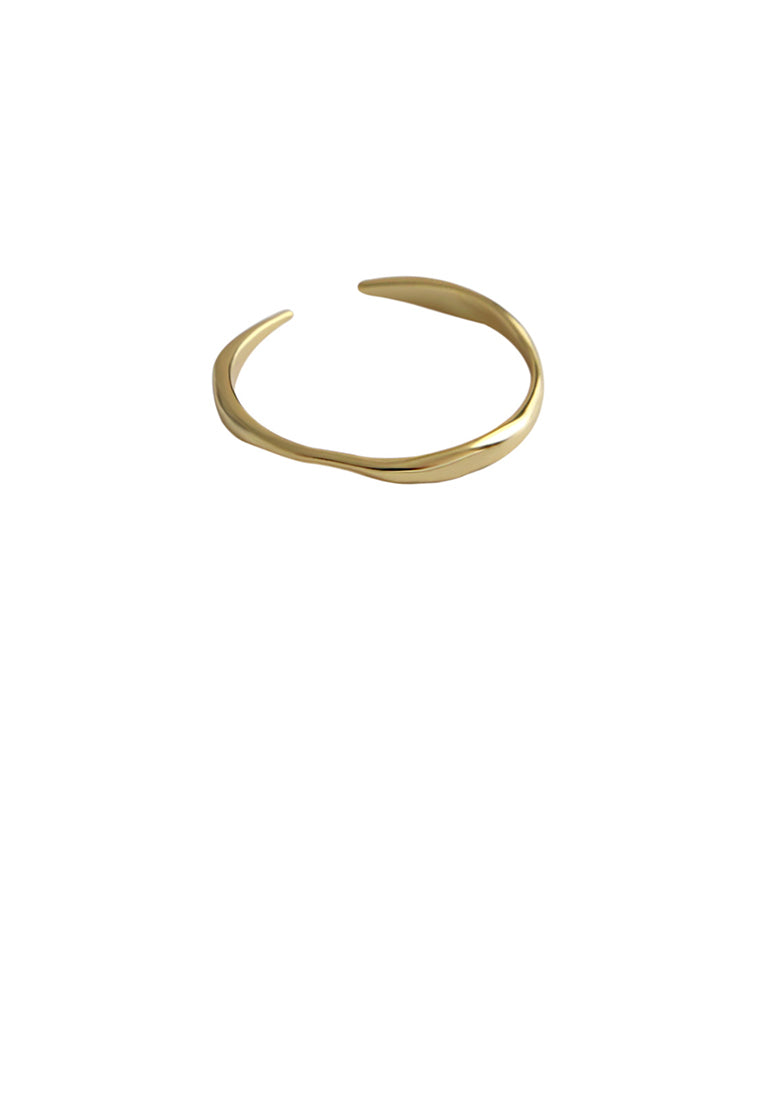 925 Sterling Silver Plated Gold Simple Temperament Irregular Wave Pattern Geometric Adjustable Opening Ring