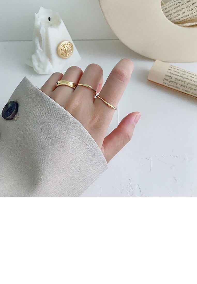 925 Sterling Silver Plated Gold Simple Temperament Irregular Wave Pattern Geometric Adjustable Opening Ring