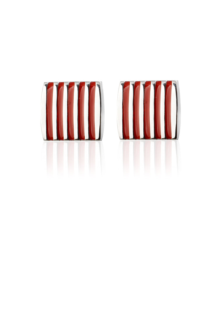 Fashion and Simple Enamel Red Line Geometric Square Cufflinks - Vibrant Color