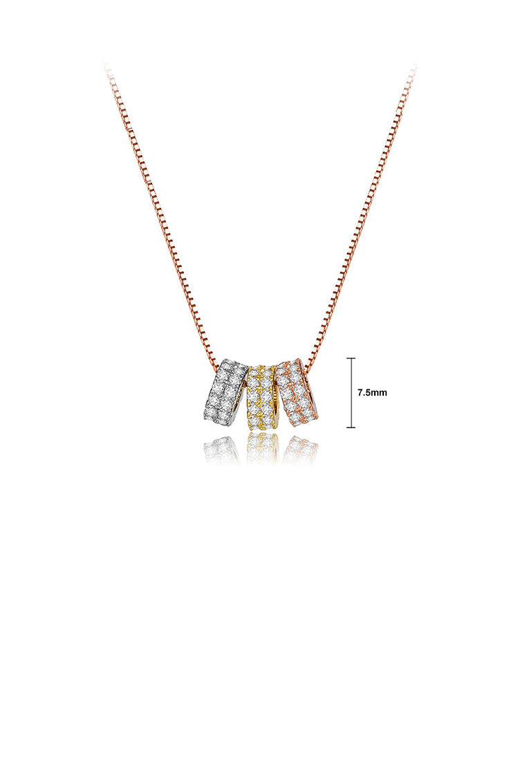 Simple and Fashion Plated Rose Gold Three-color Circle Necklace with Cubic Zirconia - Luxurious Look