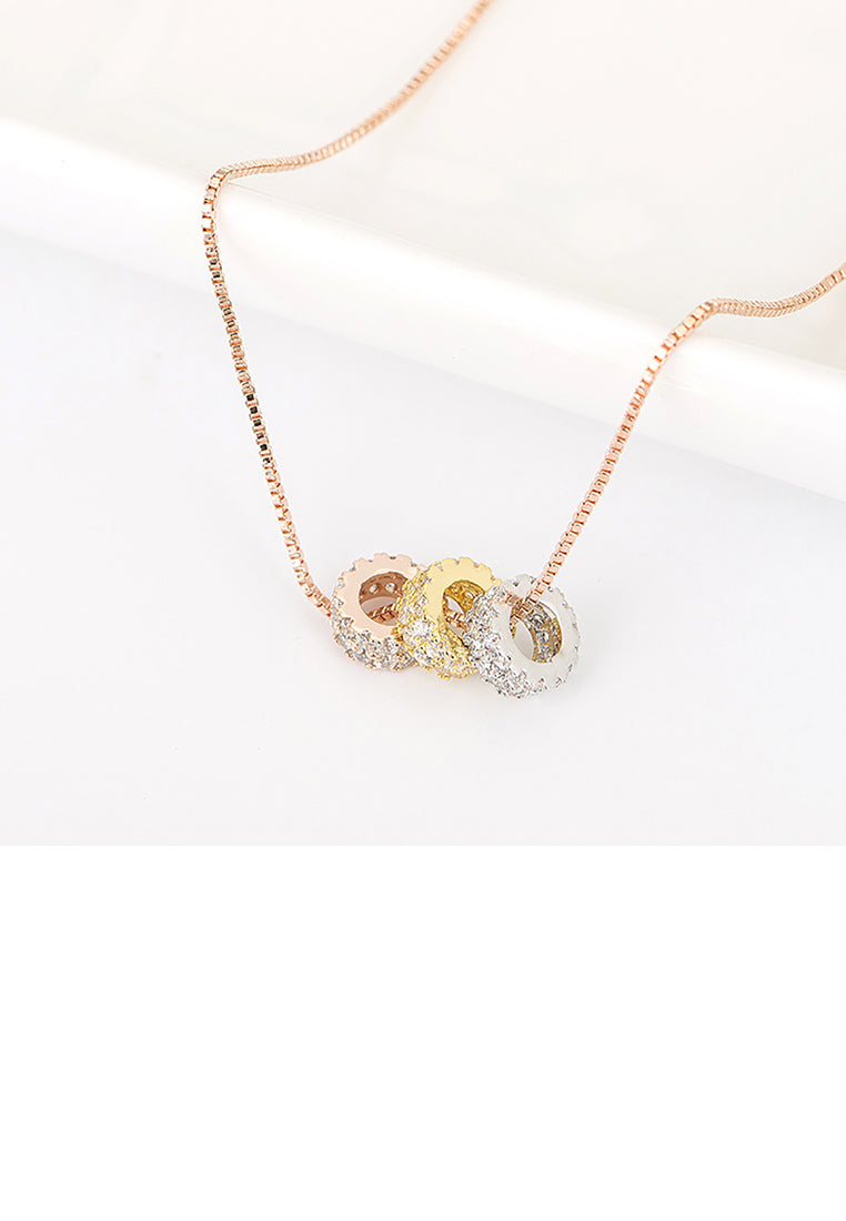 Simple and Fashion Plated Rose Gold Three-color Circle Necklace with Cubic Zirconia - Luxurious Look