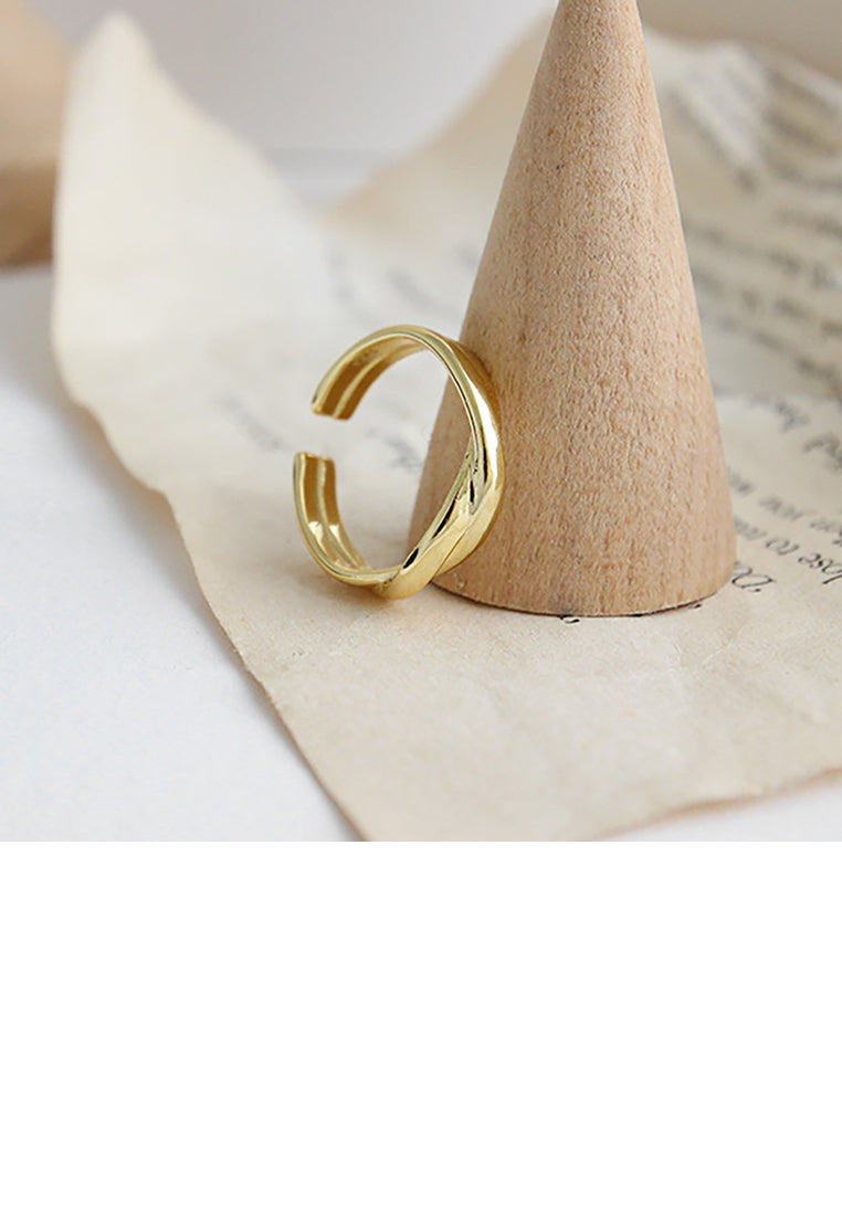 925 Sterling Silver Plated Gold Simple Fashion Woven Geometric Circular Adjustable Open Ring