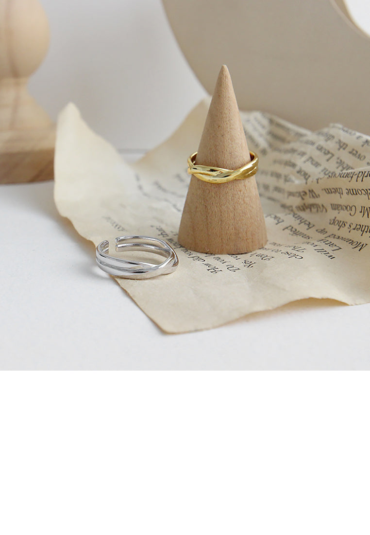 925 Sterling Silver Plated Gold Simple Fashion Woven Geometric Circular Adjustable Open Ring