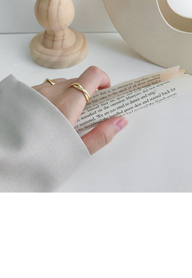925 Sterling Silver Plated Gold Simple Fashion Woven Geometric Circular Adjustable Open Ring