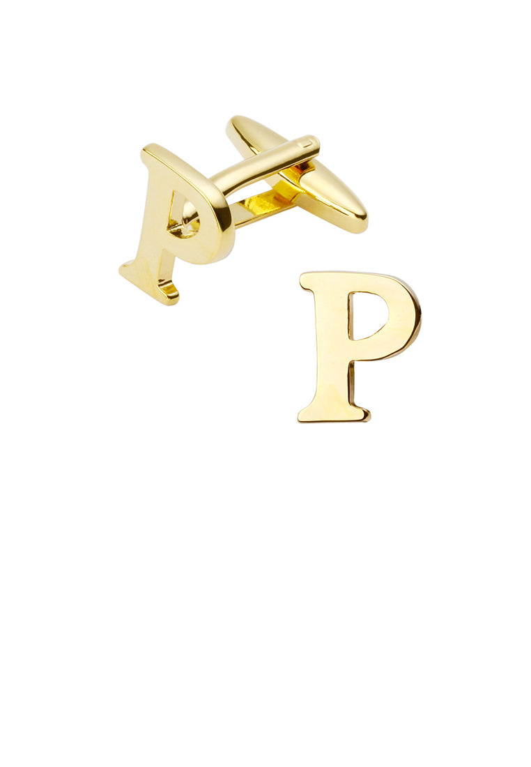 Simple and Fashion Plated Gold English Alphabet P Cufflinks