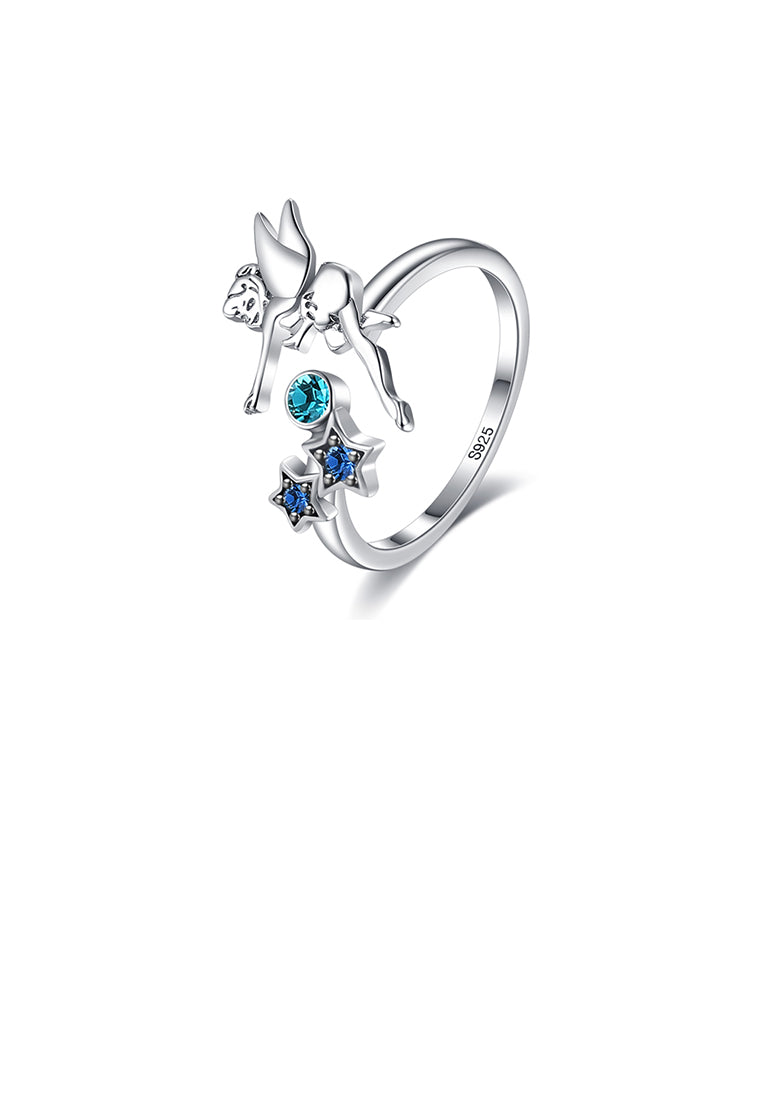 925 Sterling Silver Fashion Simple Fairy Star Adjustable Open Ring with Blue Cubic Zirconia - Luxurious Look