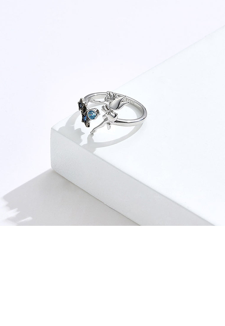 925 Sterling Silver Fashion Simple Fairy Star Adjustable Open Ring with Blue Cubic Zirconia - Luxurious Look