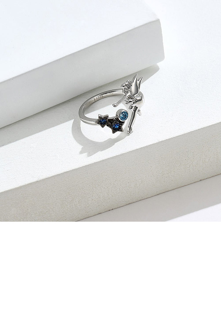 925 Sterling Silver Fashion Simple Fairy Star Adjustable Open Ring with Blue Cubic Zirconia - Luxurious Look