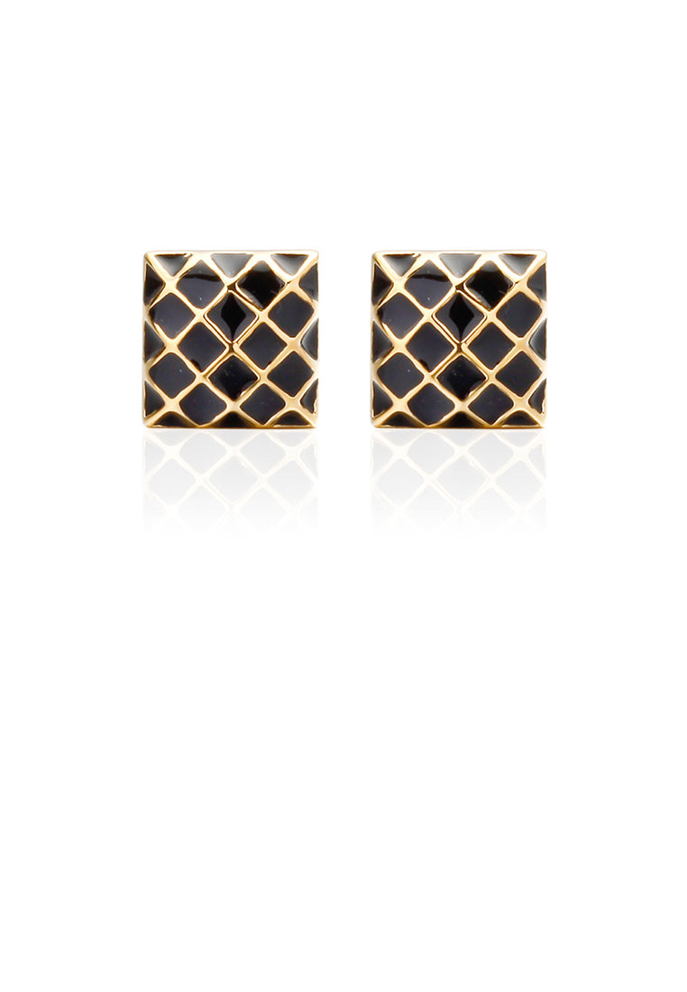 Simple and Personalized Plated Gold Plaid Geometric Square Cufflinks