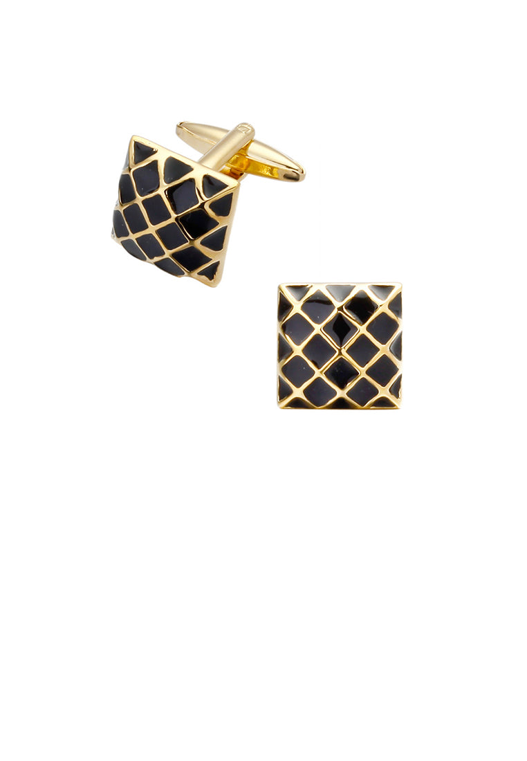 Simple and Personalized Plated Gold Plaid Geometric Square Cufflinks