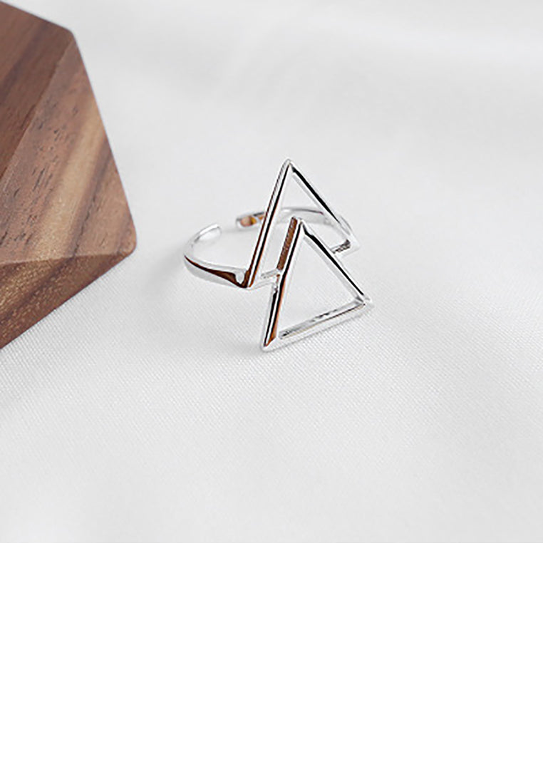 925 Sterling Silver Simple Fashion Hollow Triangle Geometric Adjustable Opening Ring