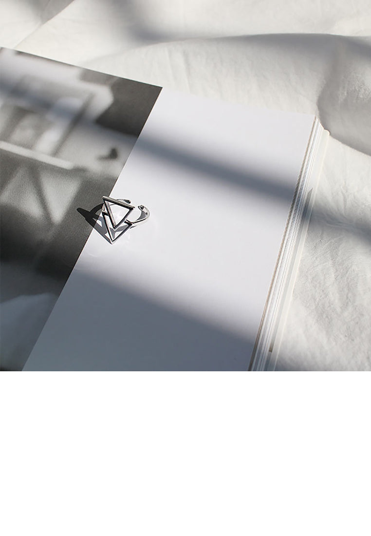 925 Sterling Silver Simple Fashion Hollow Triangle Geometric Adjustable Opening Ring