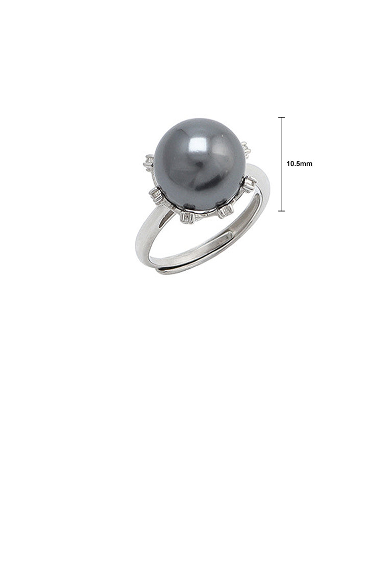 925 Sterling Silver Fashion Simple Geometric Black Freshwater Pearl Adjustable Ring with Cubic Zirconia - Luxurious Look