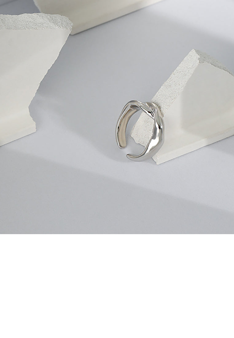 925 Sterling Silver Simple Fashion Button Geometric Adjustable Open Ring