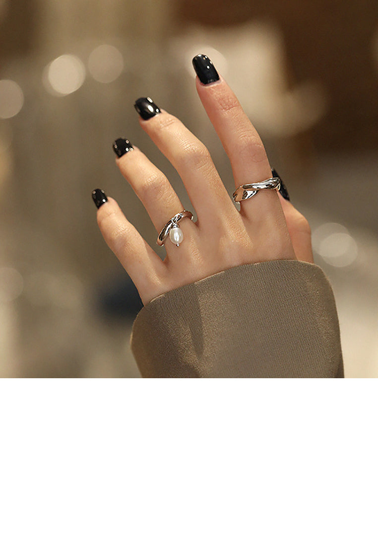 925 Sterling Silver Simple Fashion Button Geometric Adjustable Open Ring