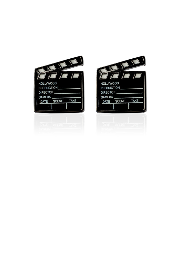 Fashion and Creative Plated Black Enamel Movie Credits Cufflinks
