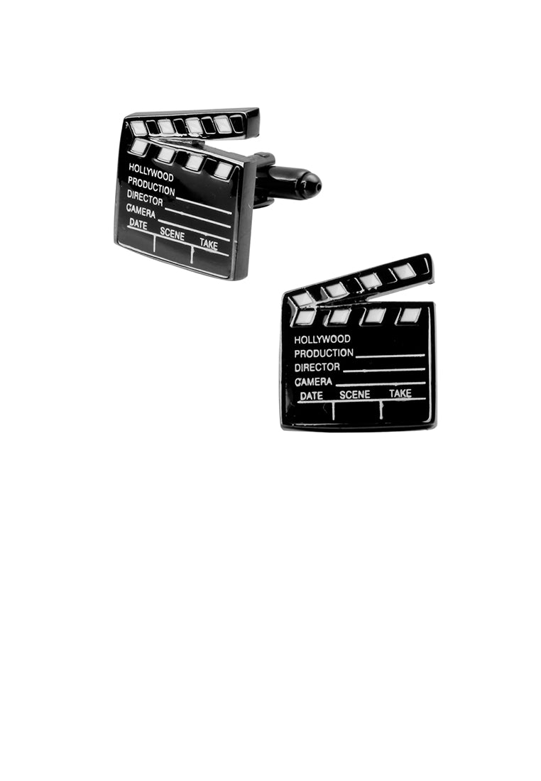 Fashion and Creative Plated Black Enamel Movie Credits Cufflinks