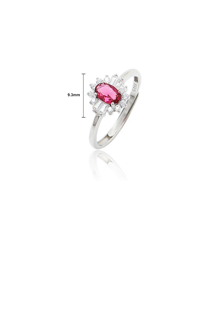 925 Sterling Silver Fashion Elegant Flower Geometric Adjustable Ring with Rose Red Cubic Zirconia - Luxurious Look - Vibrant Color