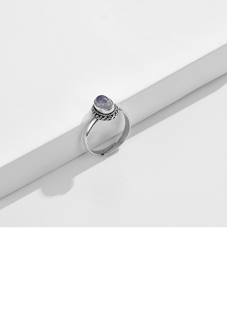 925 Sterling Silver Fashion and Elegant Geometric Oval Imitation Opal Adjustable Open Ring